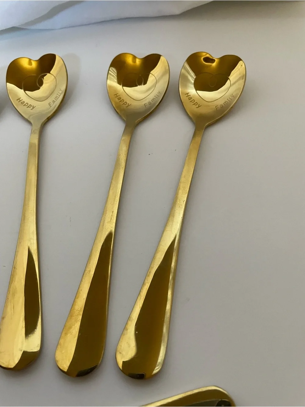 Gold Heart-Top Stainless Steel Dessert Spoon Set - Gold Finish (Set of 6)